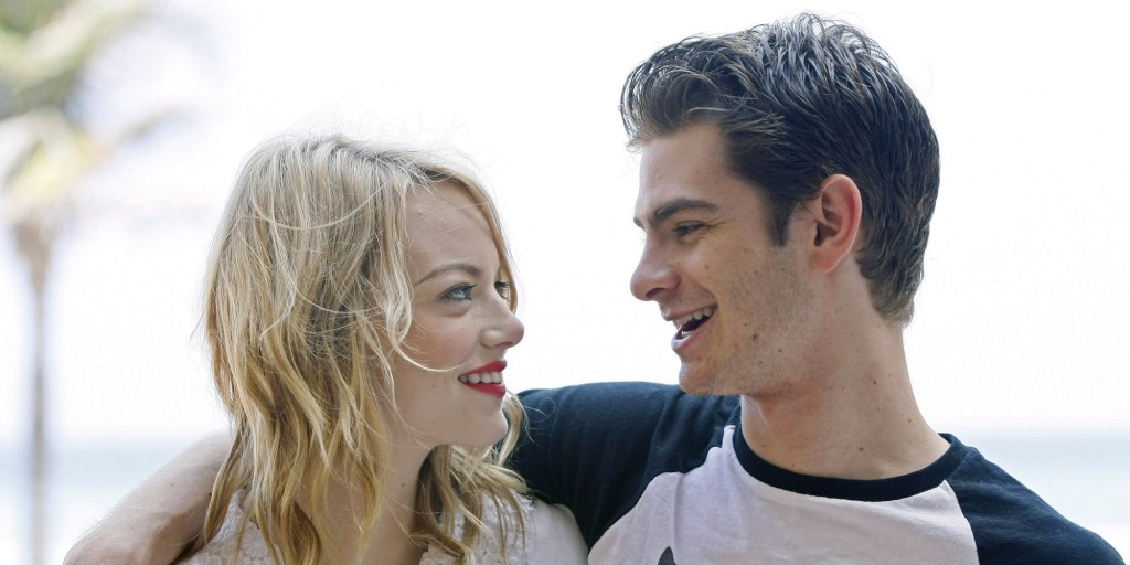 British actor, Andrew Garfield and U.S. actress Emma Stone, pose for photos to promote their upcoming film, "The Amazing Spider-Man" at the Summer of Sony 4 Spring Edition photo call in Cancun, Mexico, Monday April 16, 2012. (AP Photo/Alexandre Meneghini)