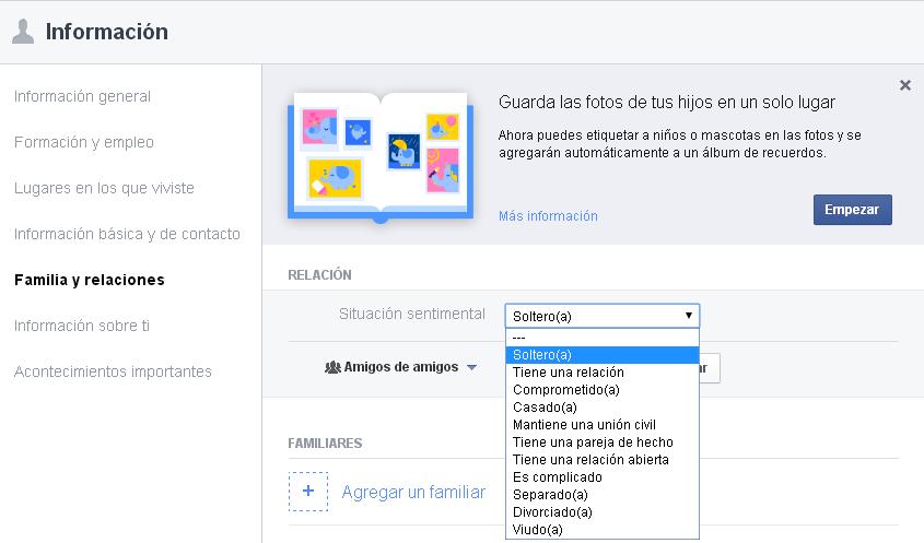 Facebook Estado de Relación