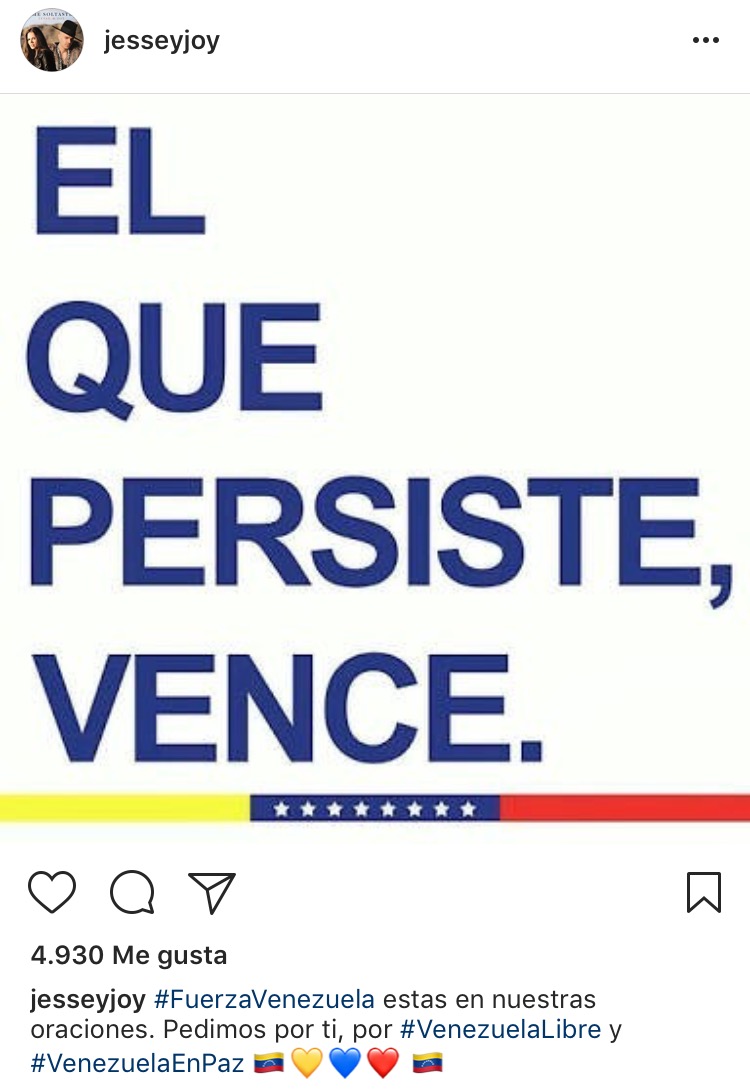 Protestas en Venezuela y la reacción de Jesse y Joy