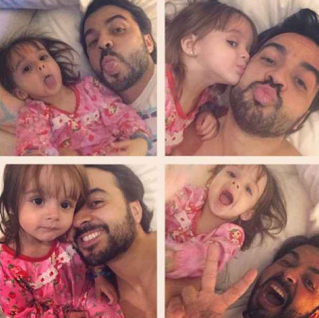 Luis Fonsi y su hija Mikaela poniendo caras graciosas