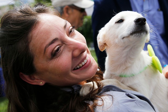 Mujer adoptando una mascota