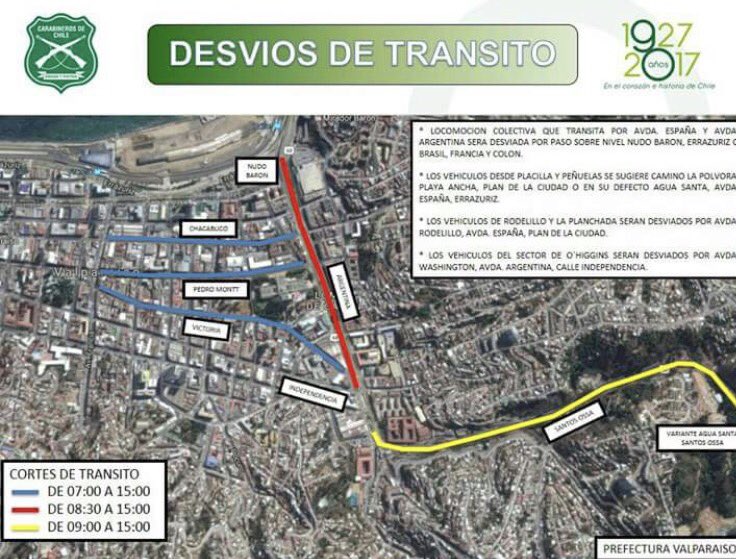 Carabineros informa desvíos en Valparaíso 