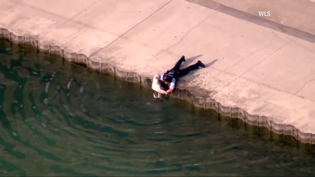 El heroico rescate policial a un perro que cayó en un lago