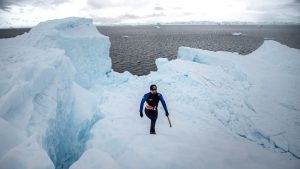 Impresionantes imágenes de clavadista que se lanza desde un iceberg en la Antártica