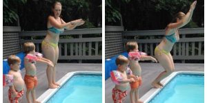 Madre le enseña a sus hijos a tirarse piqueros y al menor le resultó una curiosa forma