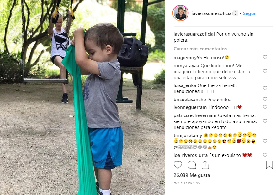 La tierna foto de Javiera Suárez junto a tu hijo haciendo ejercicio