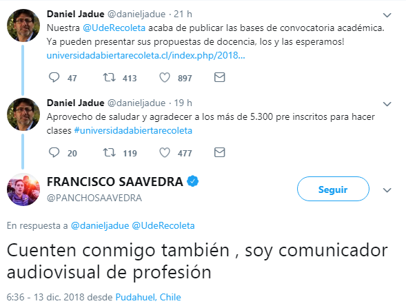 Francisco Saavedra se ofrece para ser académico de la Universidad Abierta de Recoleta