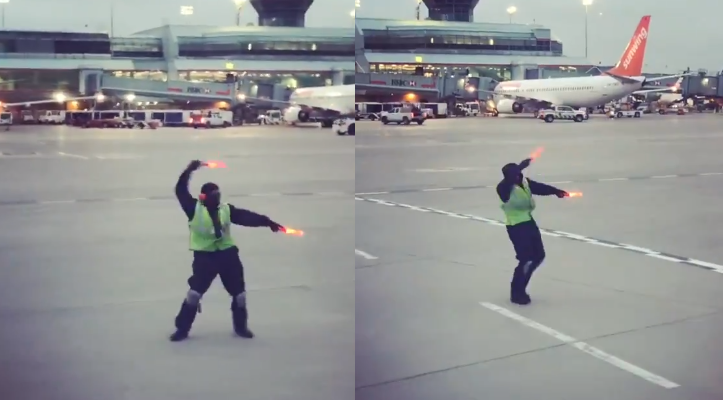 El divertido baile con que un trabajador calmó el llanto de una niña antes de despegar
