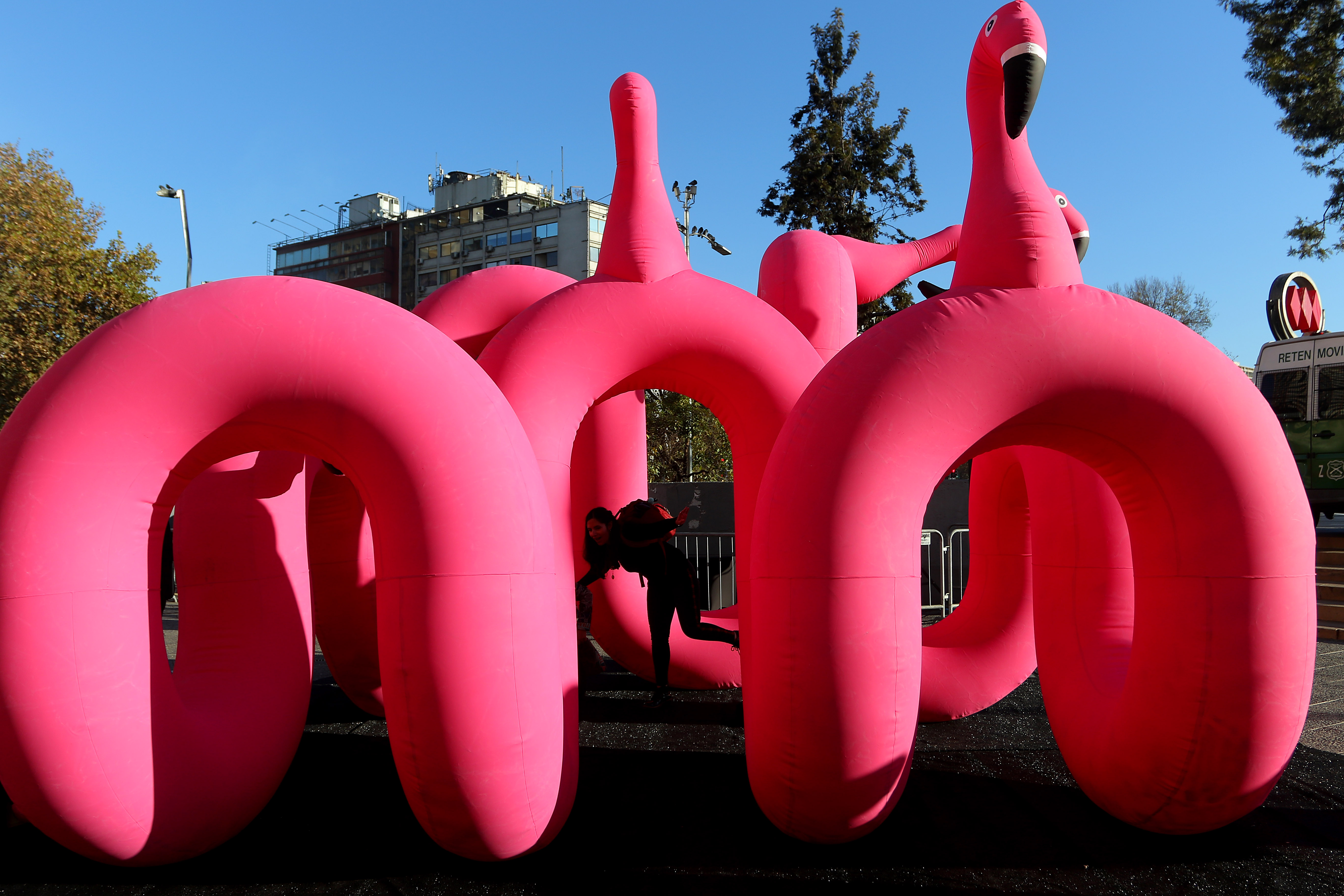Flamencos rosados y gigantes aparecieron en Plaza Italia y estarán en varios puntos de nuestro país