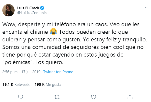 Tweet de Luisito Comunica 