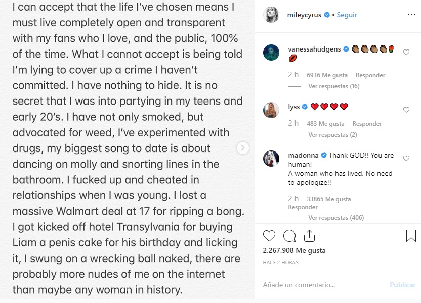 la cantante dio su aclaración en Instagram