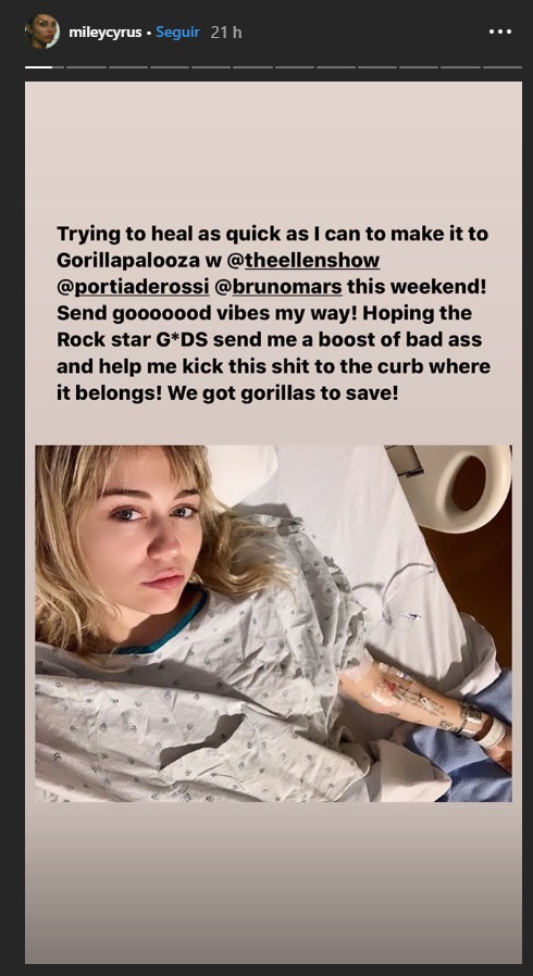 miley se encuentra hospitalizada