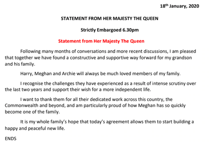 Comunicado Reina Isabel