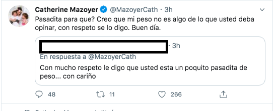 mazoyer responde a critica por su peso