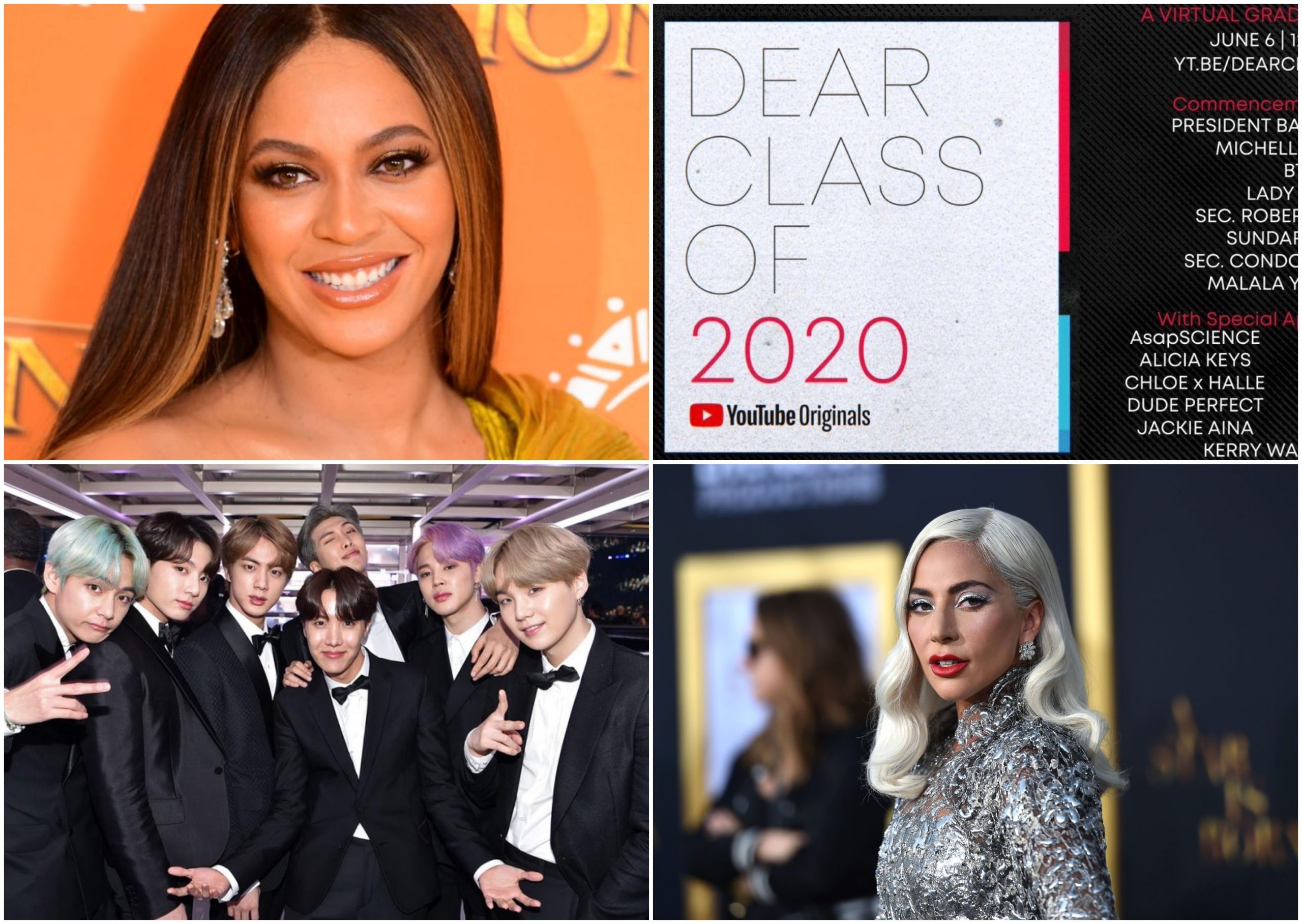 Graduación virtual de YouTube contará con Beyoncé, Lady Gaga, BTS y más