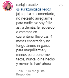 respuesta de carla jara a crítica de usuaria