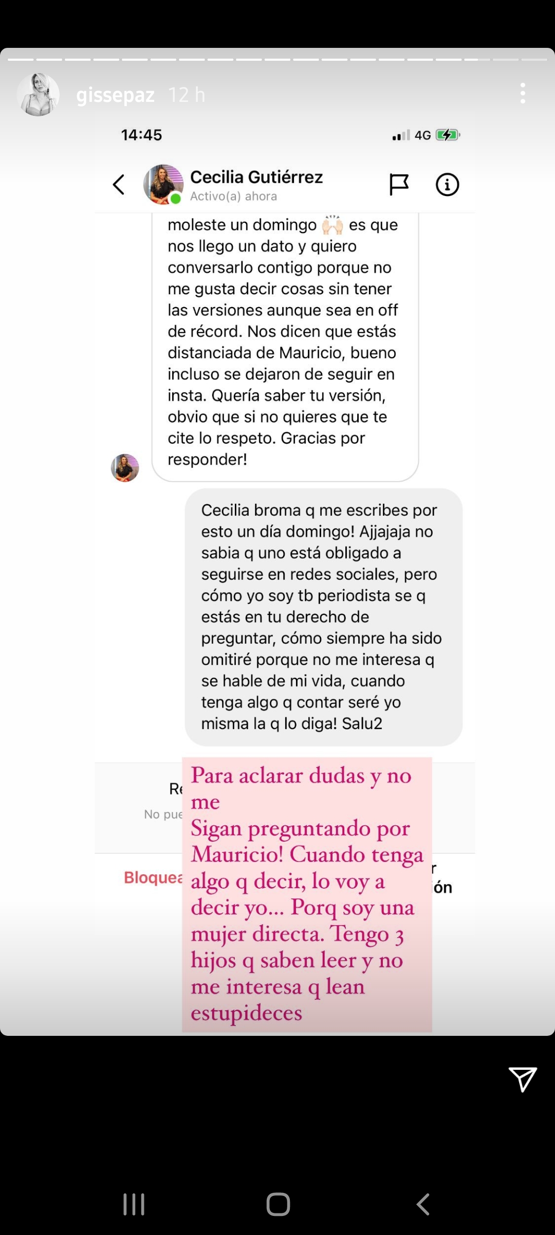 Gisella Gallardo aclara su relacion cobn pinilla