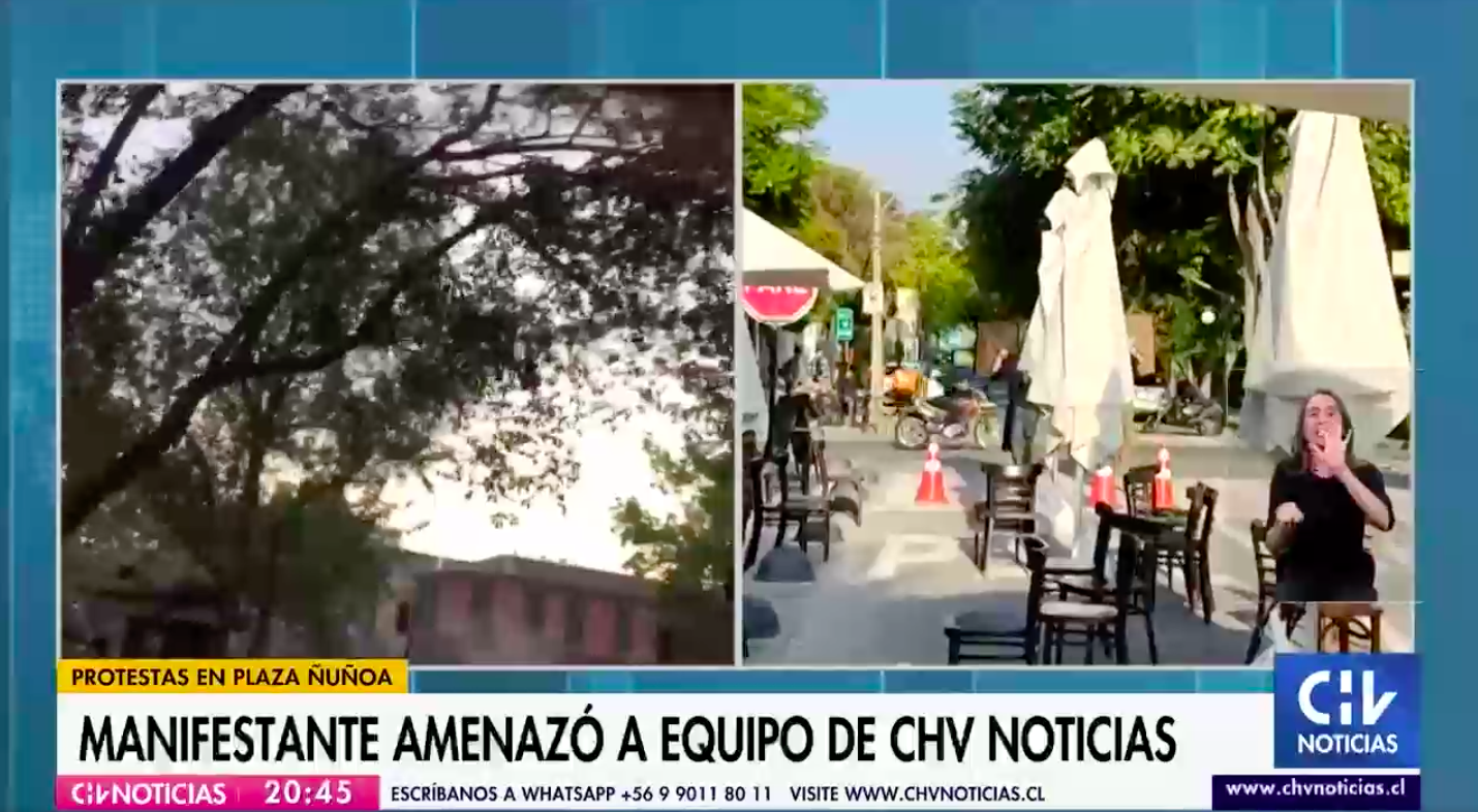 Tenso momento: Equipo de prensa de CHV fue amenazado por manifestantes en Plaza Ñuñoa