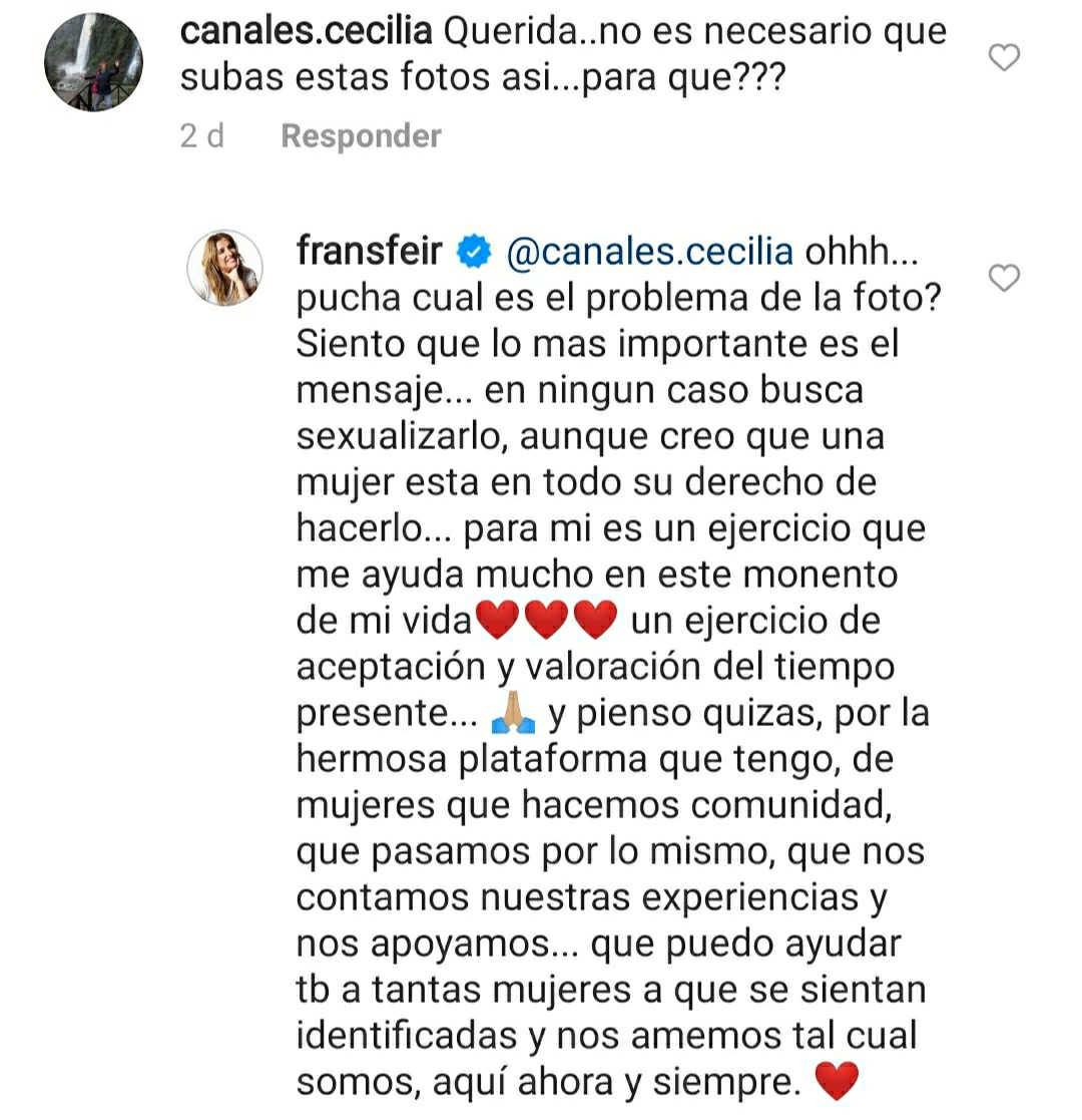 Fran Sfeir respondió a crítica por foto de su cuerpo al natural.