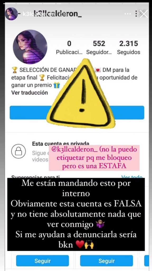 Kel Calderón denunció cuenta que se hace pasar por ella para realizar estafas