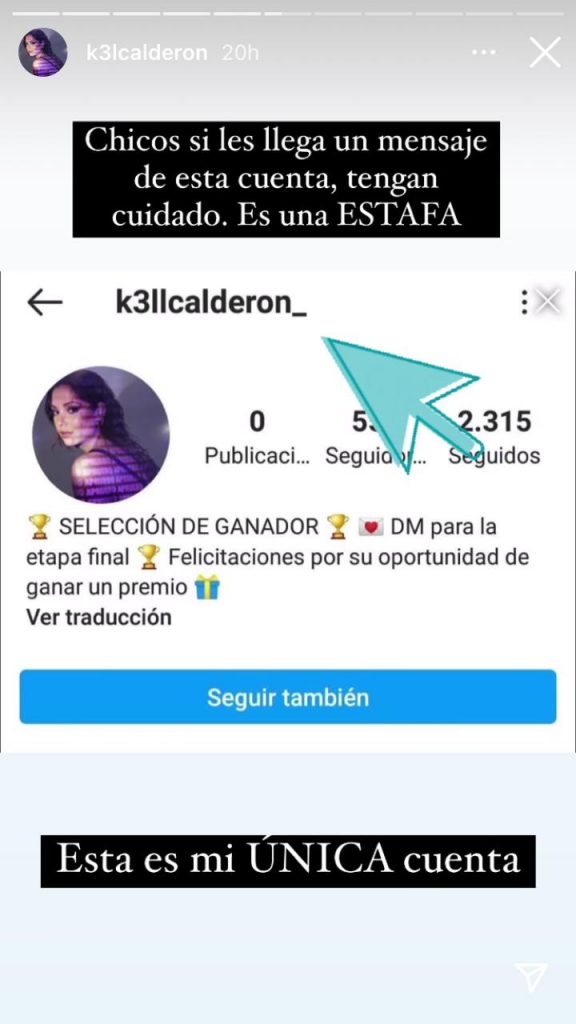 Kel Calderón denunció cuenta que se hace pasar por ella para realizar estafas