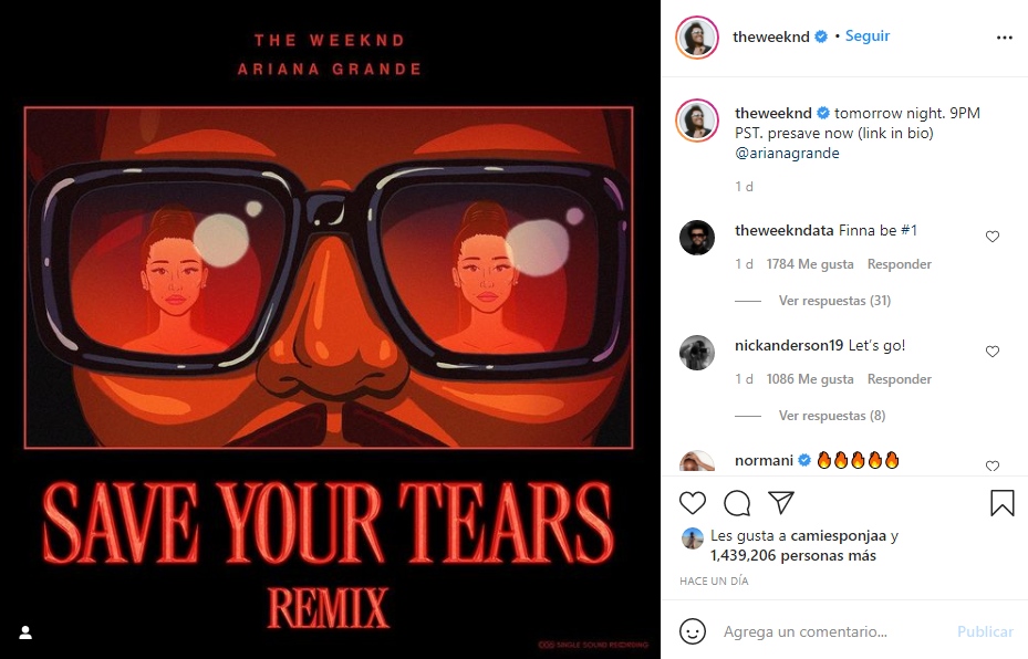 Ariana Grande se une a The Weekend con remix de "Save Your Tears" 