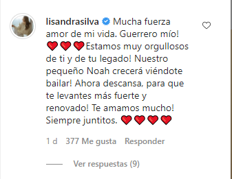 Lisandra Silva dedicó tierno mensaje a su novio que está internado en la clínica