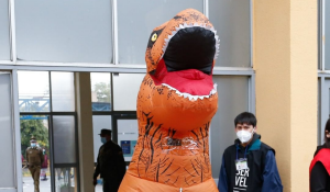 Otra más: Señora llega disfrazada de dinosaurio a votar en La Florida