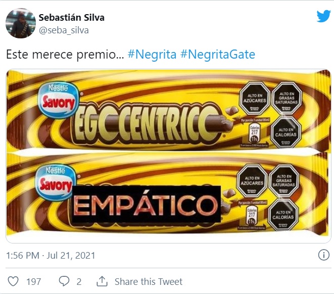 Meme sobre el cambio de «Negrita» en «Chokita».