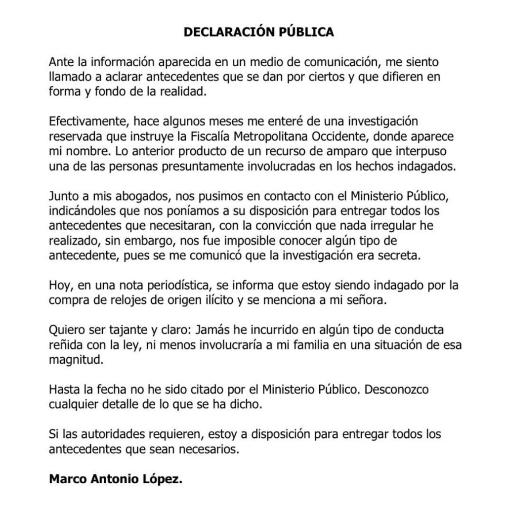 Declaración Marco Antonio López Spagui