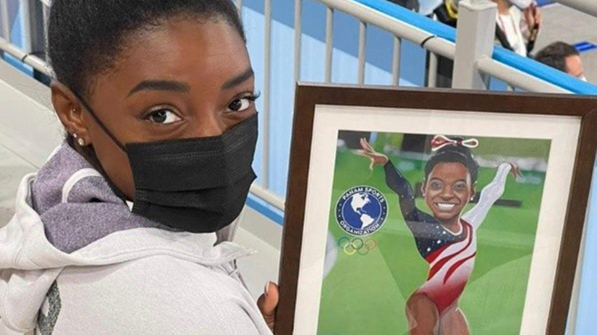 Simone Biles recibió regalo del dibujante chileno Jorge Mora