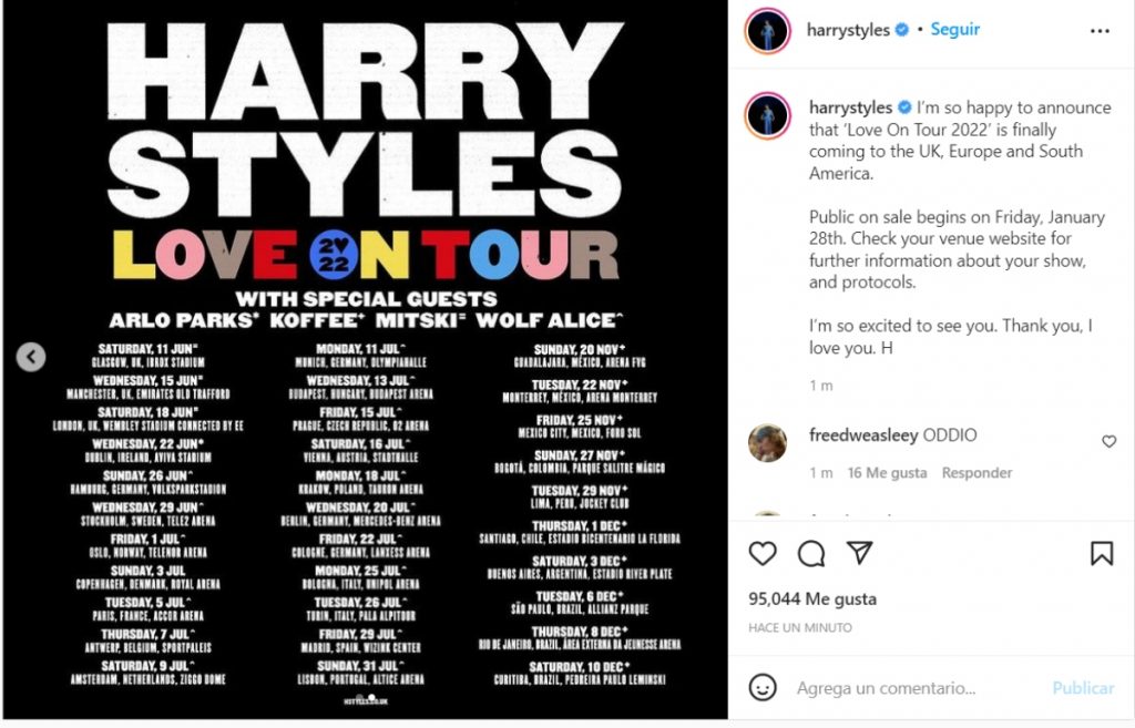 Harry Styles confirmó concierto en Chile — FMDOS