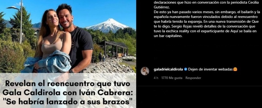 Comentario de Gala Caldirola en Instagram