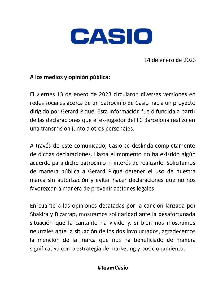 Comunicado De Casio