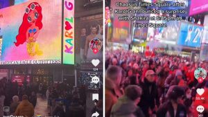 ¡No era lo que esperaban! Así reaccionaron los fans en Times Square a la sorpresa de Shakira y Karol G