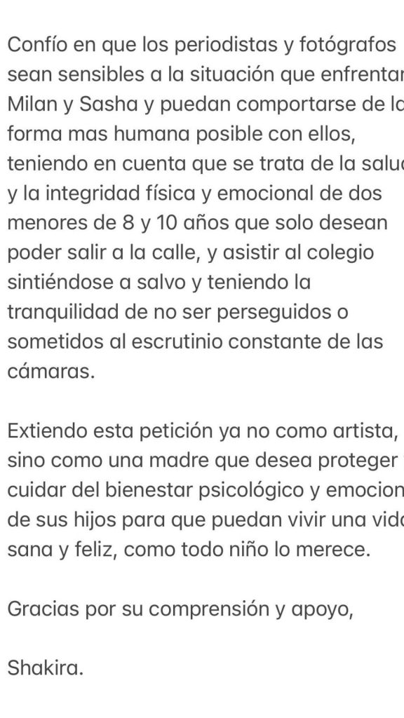 Shakira Comunicado 2