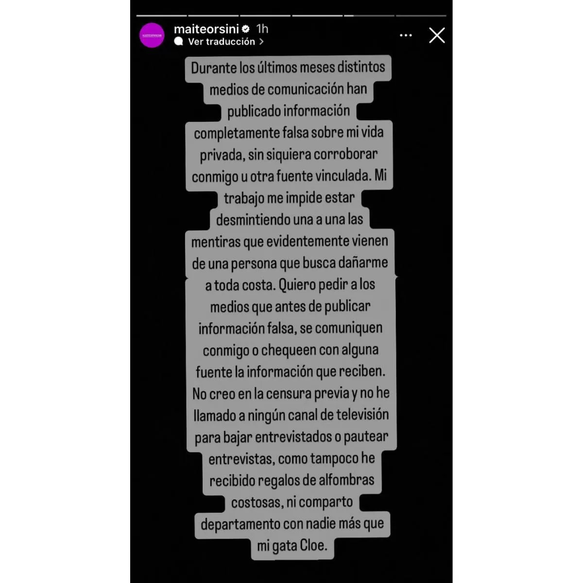 Palabras de Maite Orsini