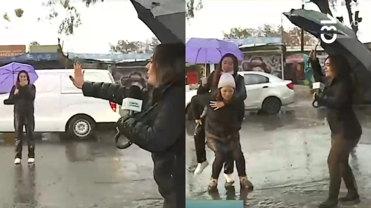 "Amiga te vay a tener que mojar nomás": Notera del matinal de Chilevisión detiene el tráfico para ayudar a una mujer