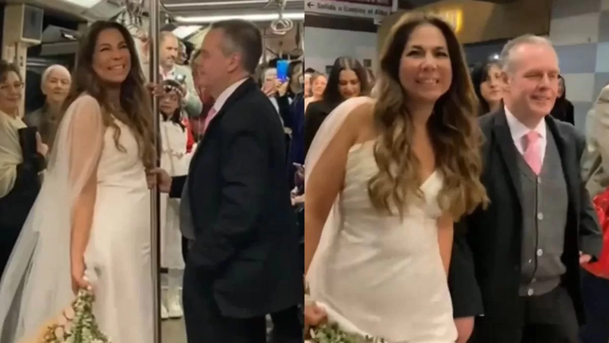 Recién casados usan el Metro de Santiago para llegar a su fiesta: llegaron con todos sus invitados