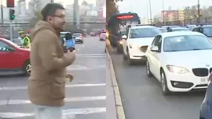 "Es complejo el escenario": Periodista de CHV pasa tremendo susto luego que conductora casi le tiró el auto encima