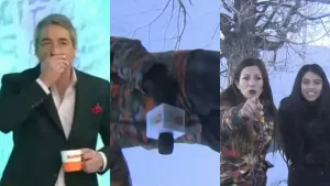 "¡Recógelo!": Camarógrafo de Tu Día sufre dura caída en vivo desde Farellones y se hace viral en redes sociales