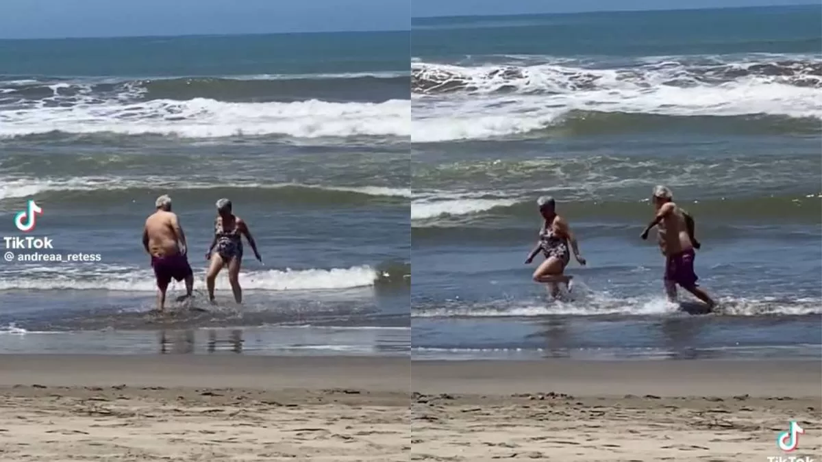 ¡Quiero un amor así! Pareja de abuelitos disfrutan del mar como niños y se hacen viral en TikTok