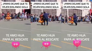 "Jamás dejaré que te dejen bailando sola": Papá salva a su hija en pleno acto escolar y saca aplausos en TikTok
