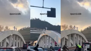 "Es la ciudad más bizarra": Deportistas sorprenden practicando esgrima sobre el puente Arzobispo 