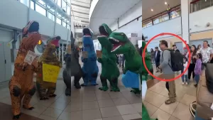 "Solo quiero ser uno de ellos": Familia chilena disfrazada de dinosaurios va a recibir a su papá al aeropuerto y su reacción se hizo viral en TikTok