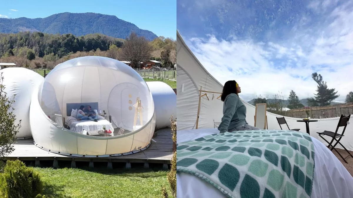 Este es el hotel donde puedes estar en una habitación burbuja, mirando las estrellas y el volcán Villarrica en el sur de Chile