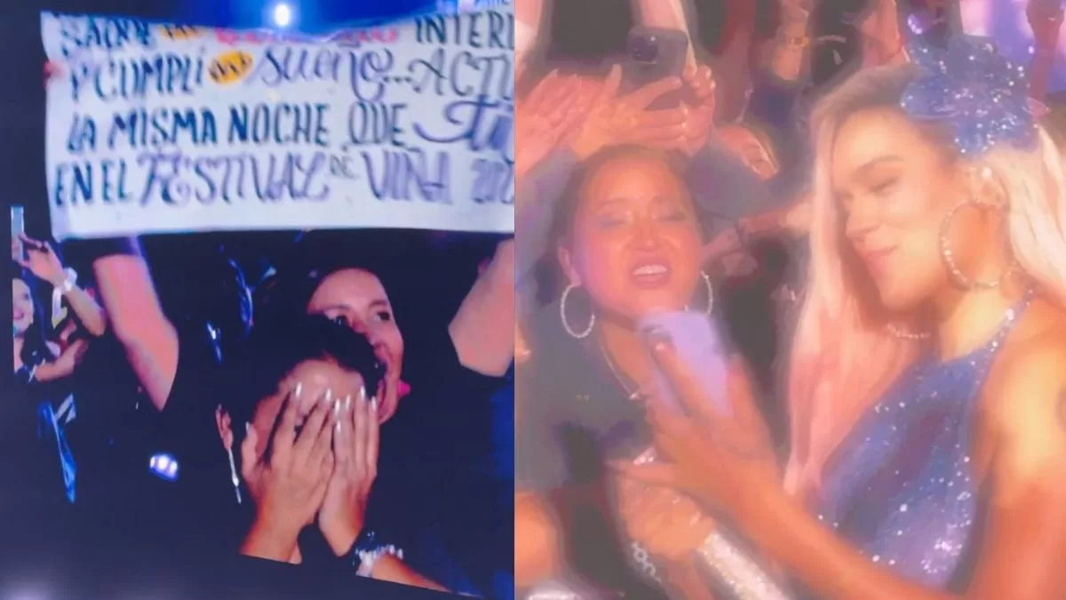 ¡Llorando! Pamela Leiva tuvo especial encuentro con Karol G en pleno concierto