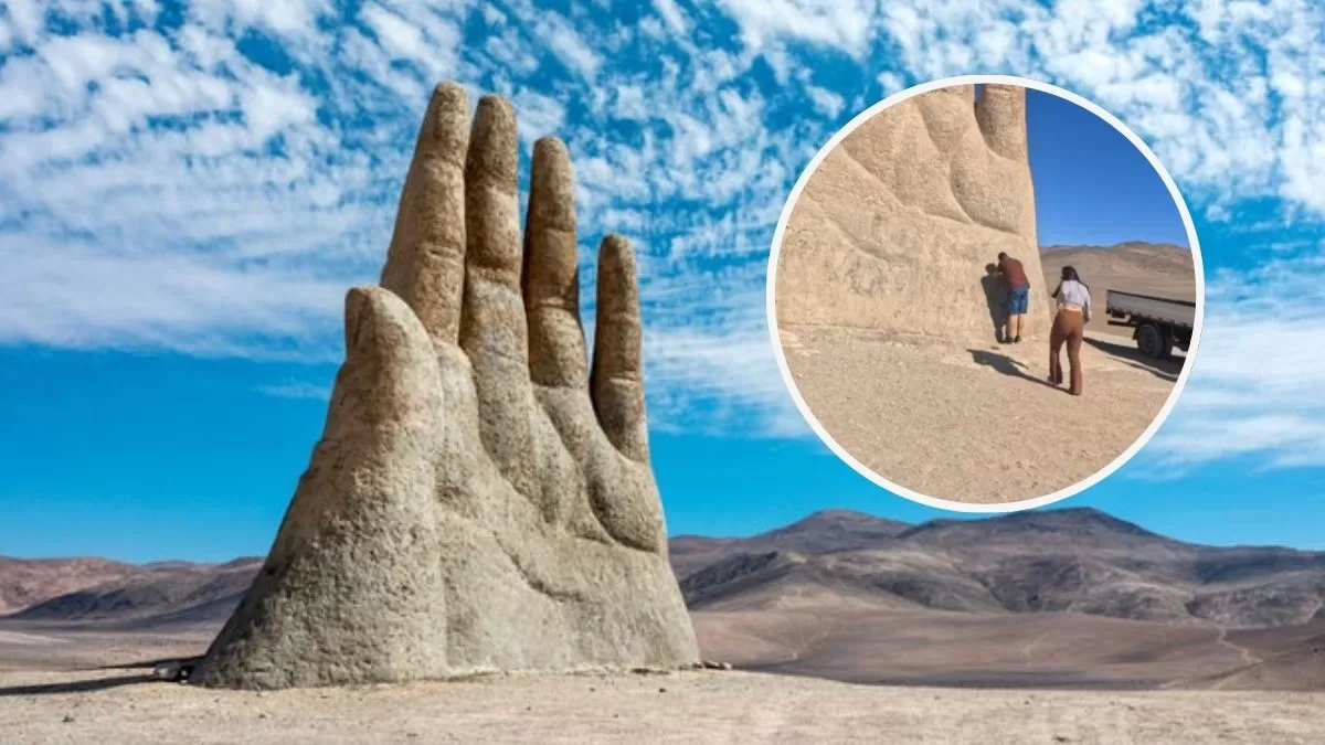 Turista extranjero causó furia en redes tras grabar a pareja chilena rayando La Mano del Desierto: "No sé si esa sea la cultura de acá"