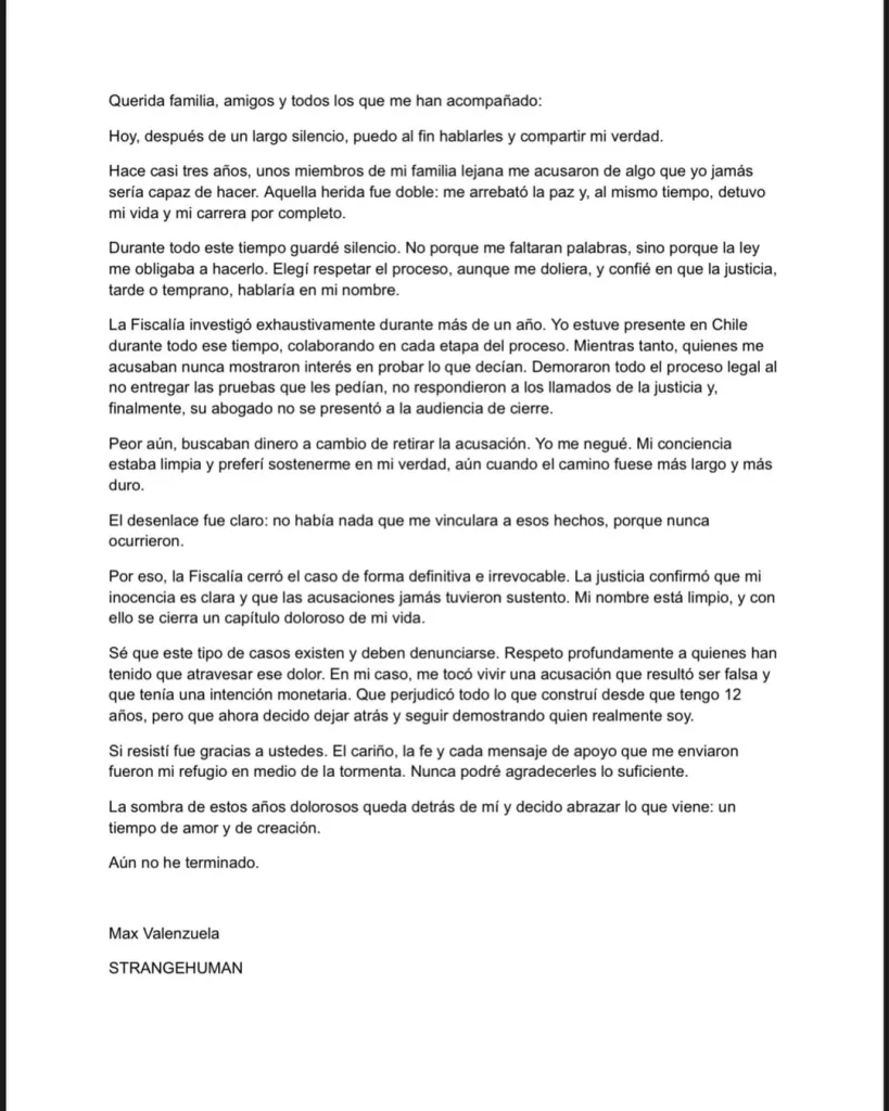 Max Valenzuela Comunicado Denuncia Abuso Sexual Katteyes