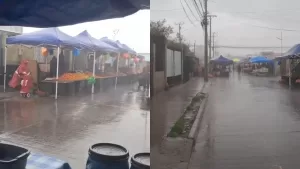 Revelan impactantes imágenes de la lluvia y los fuertes vientos en una feria de La Serena: "¿Cómo pueden trabajar así?"